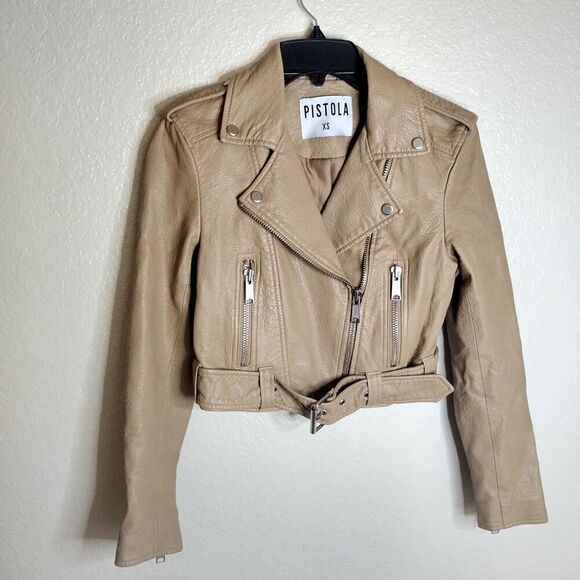Pistola Tracy Cropped Faux Leather Moto Jacket sz Xs - Picture 2 of 10